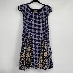 Maeve Navy Blue Multi Print Short Sleeve MIDI Dress